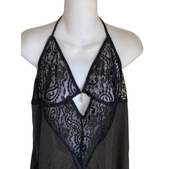 Feminine Sheer sensual lace Plus Size Black Halter Neck Slip Lingerie Dress 2XL - Picture 2 of 8